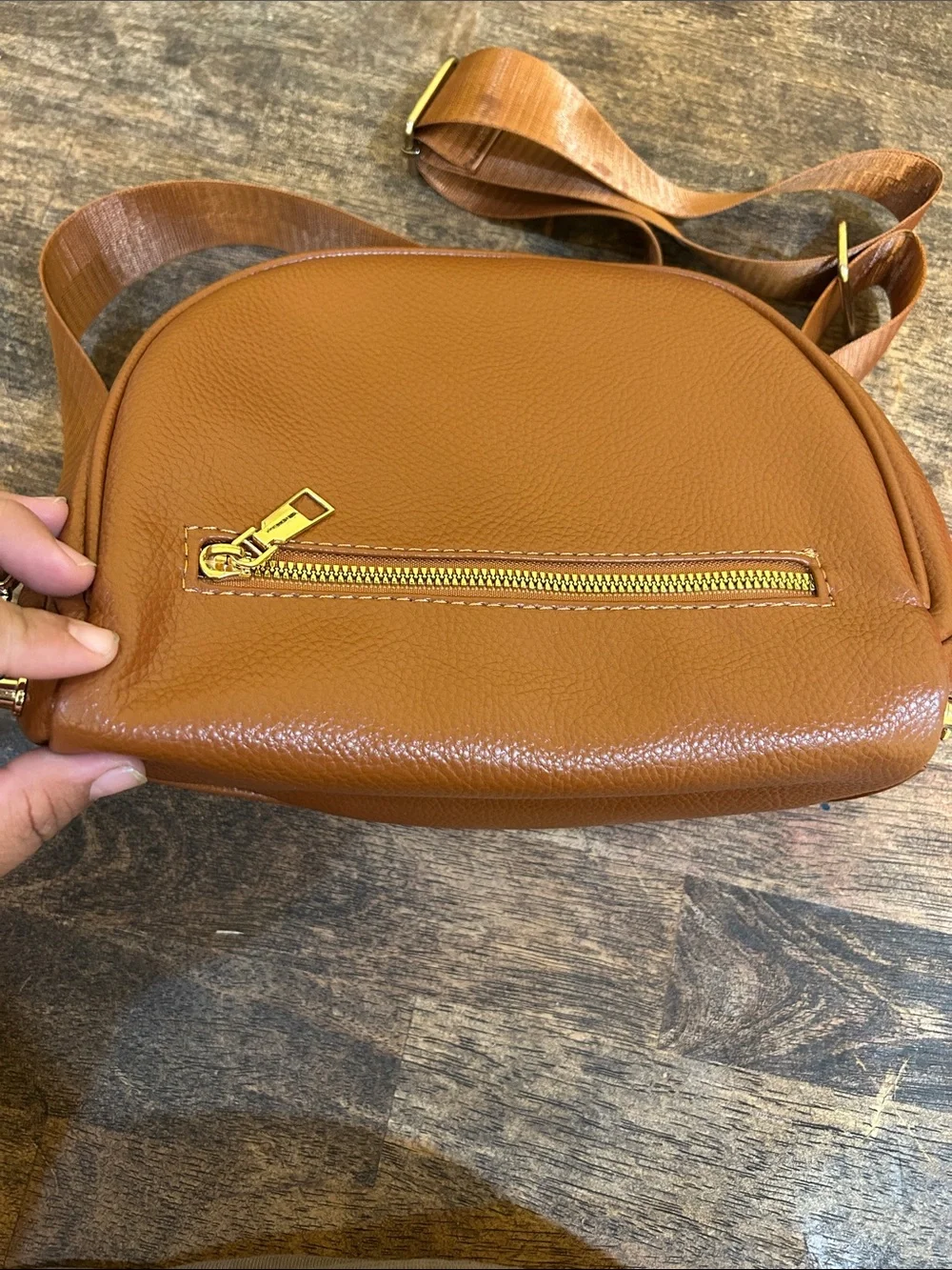Women's Tan Leather Crossbody Belt Bag